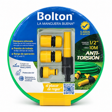 Kit de manguera Bolton con Accesorios 1/2" con Sistema Antitorsión 10 Metros