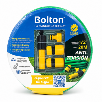Kit de manguera Bolton con Accesorios 1/2" con Sistema Antitorsión - 20 Metros