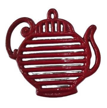 Salva mantel tetera enlozado de fierro fundido color rojo.