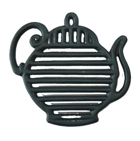 Salva mantel tetera de fierro fundido color negro.