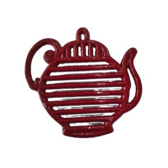 Salva mantel tetera enlozado de fierro fundido color rojo.