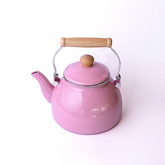 Tetera Bolton Enlozada Rosada con Asa de Madera 2.5 Litros