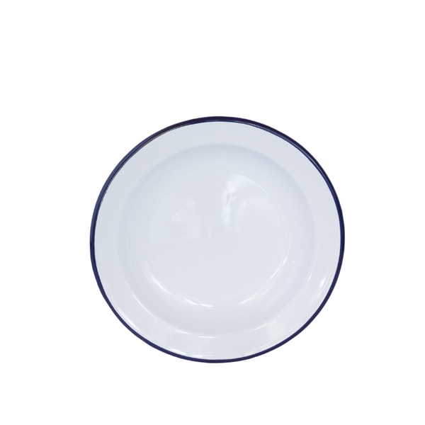 Plato enlozado hondo blanco borde azul 24 cm - 1