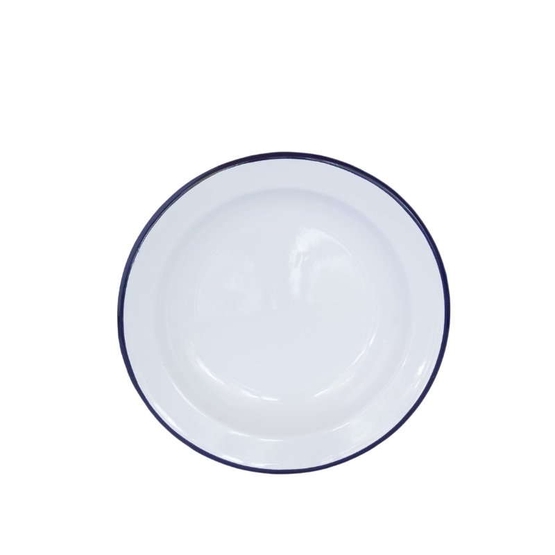 Plato enlozado hondo blanco borde azul 24 cm